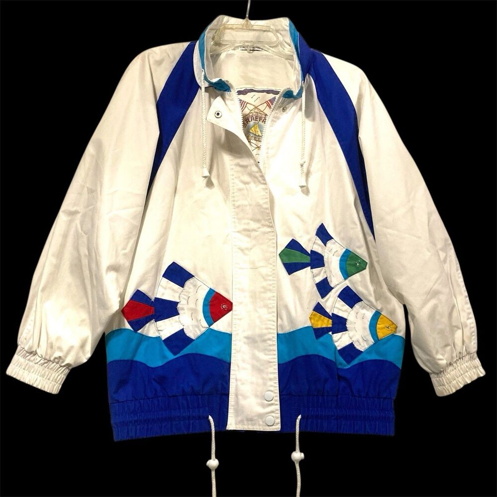 Vintage Y2K Nautical Jacket Womens Small White Sailing Lined Braefair